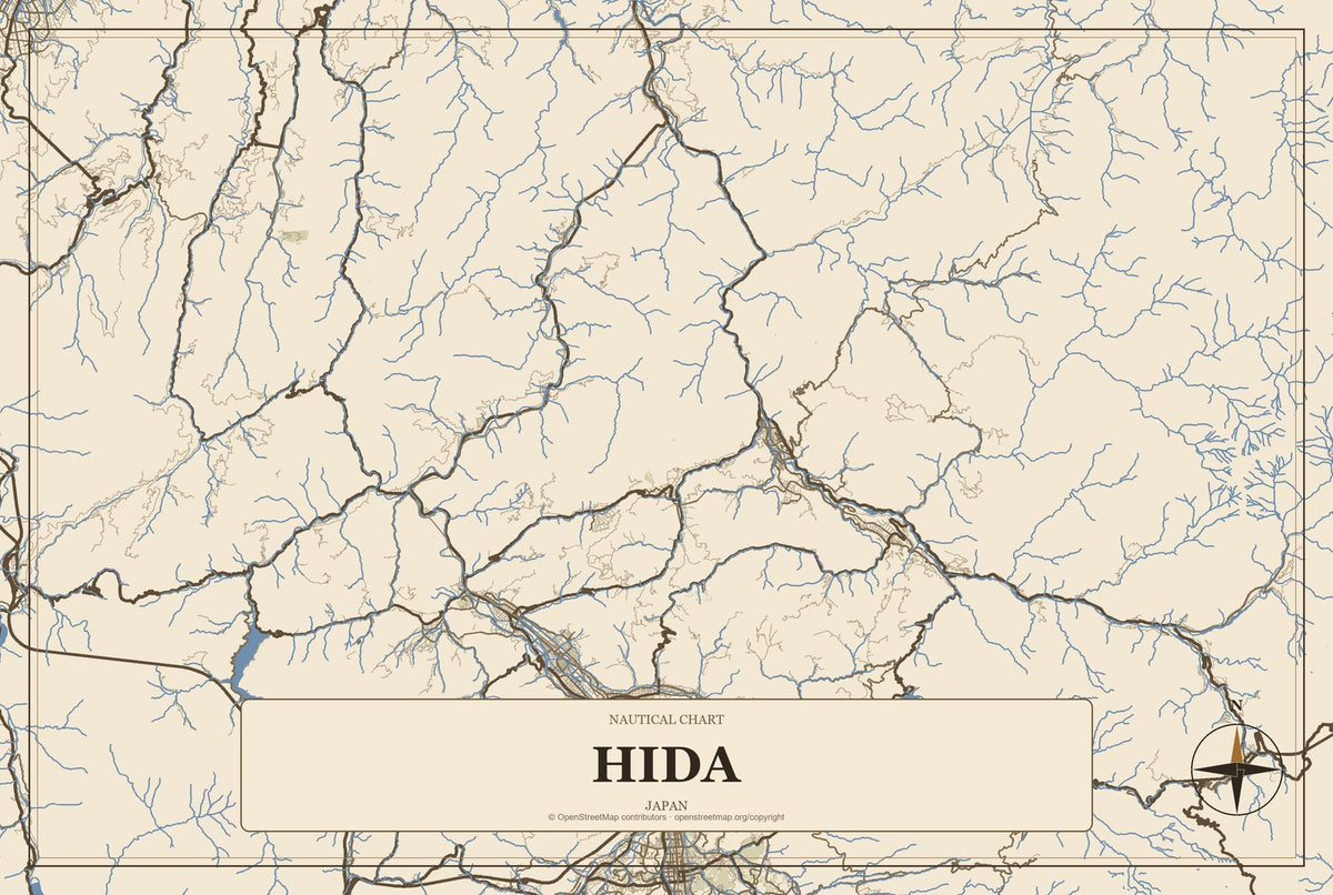Hida, Japan City Map Aluminum Sign in Heritage Nautical style