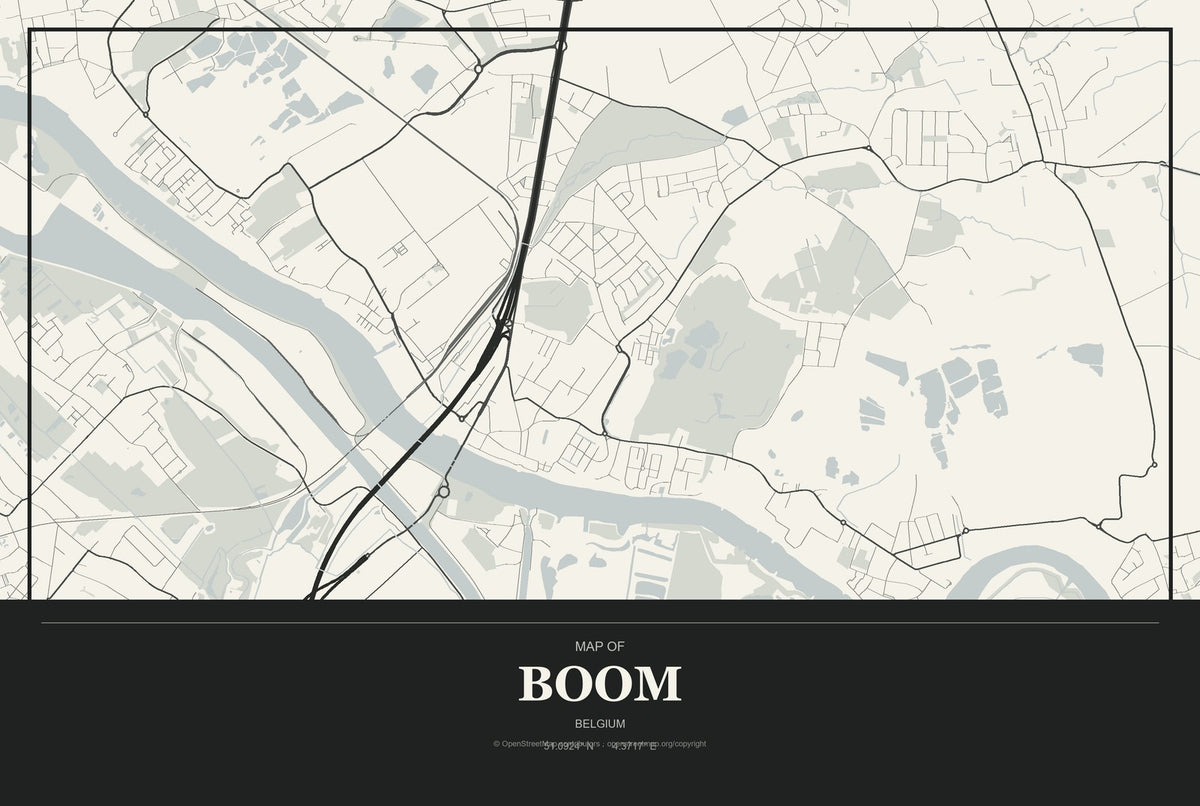 Boom, Belgium City Map Aluminum Sign in Museum Plaque style