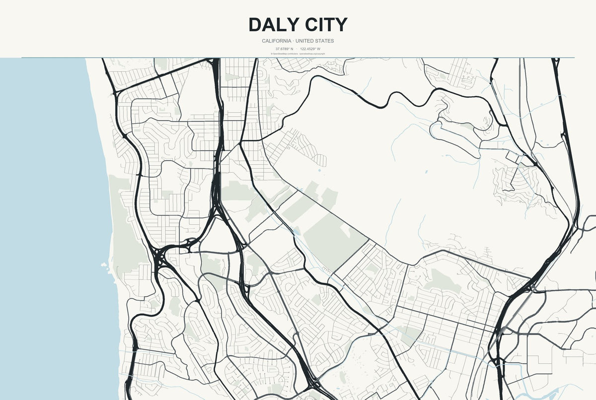 Daly City, California City Map Aluminum Sign in Headline Atlas style