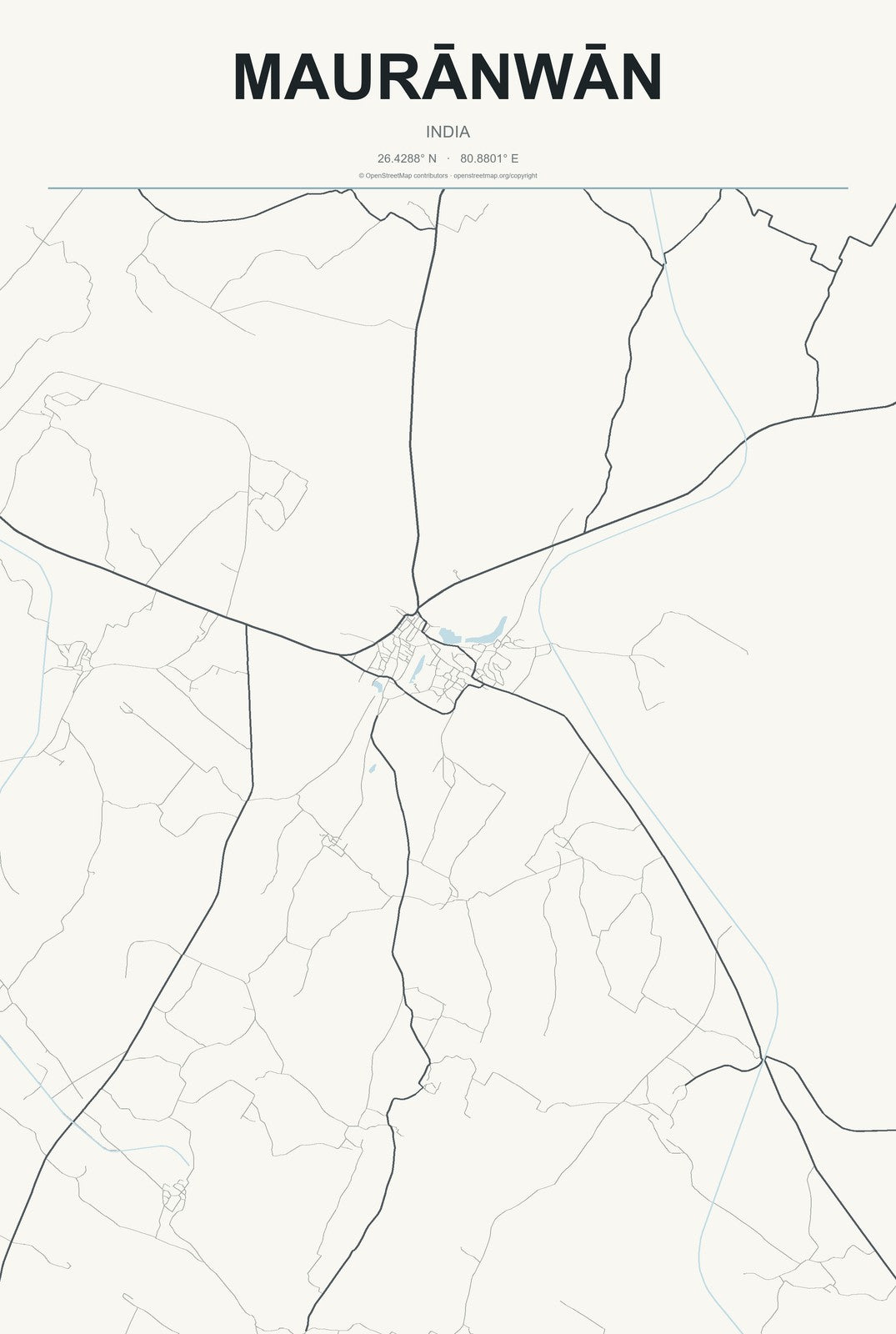 Maurānwān, India City Map Aluminum Sign in Headline Atlas style
