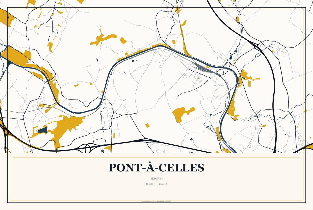 Pont-à-Celles, Belgium City Map Aluminum Sign in Citrine Modern style
