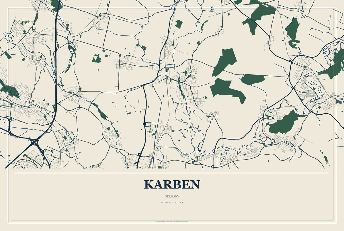 Karben, Germany City Map Aluminum Sign in Coastal Cutout style