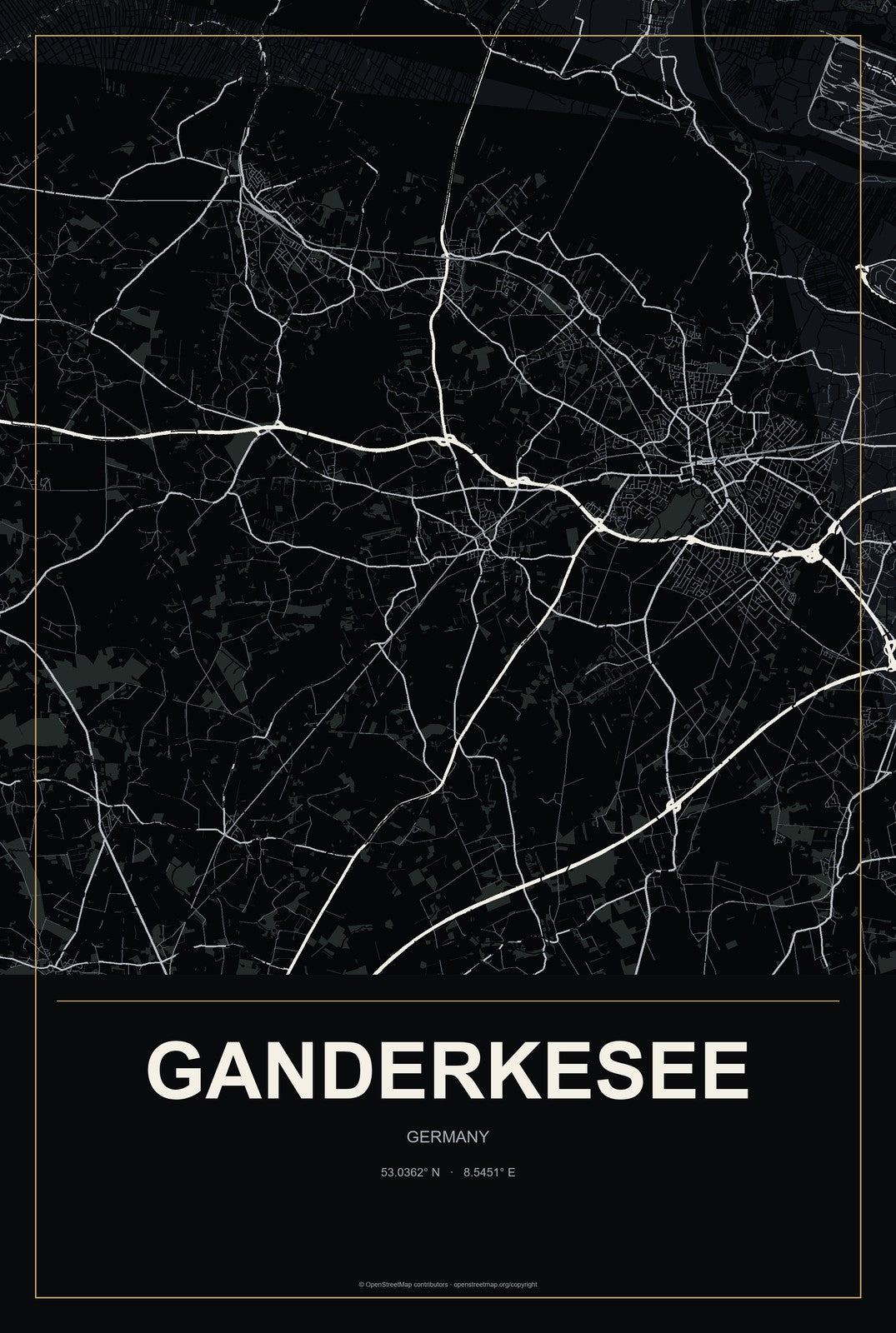 Ganderkesee, Germany City Map Aluminum Sign in Metropolitan Noir style