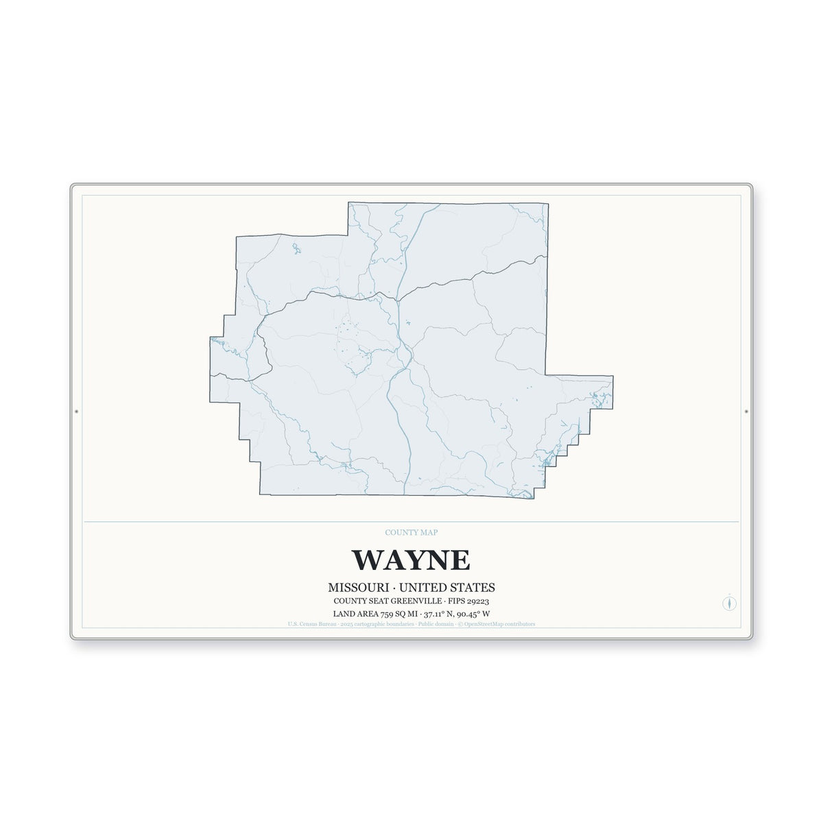 Wayne County, Missouri Map Aluminum Sign in Gallery Air style