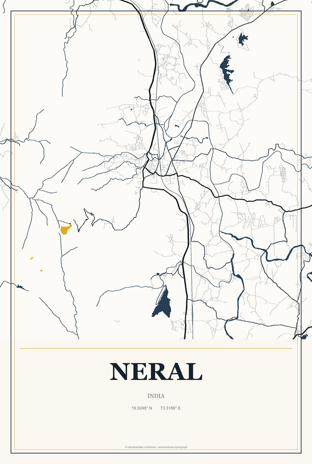 Neral, India City Map Aluminum Sign in Citrine Modern style