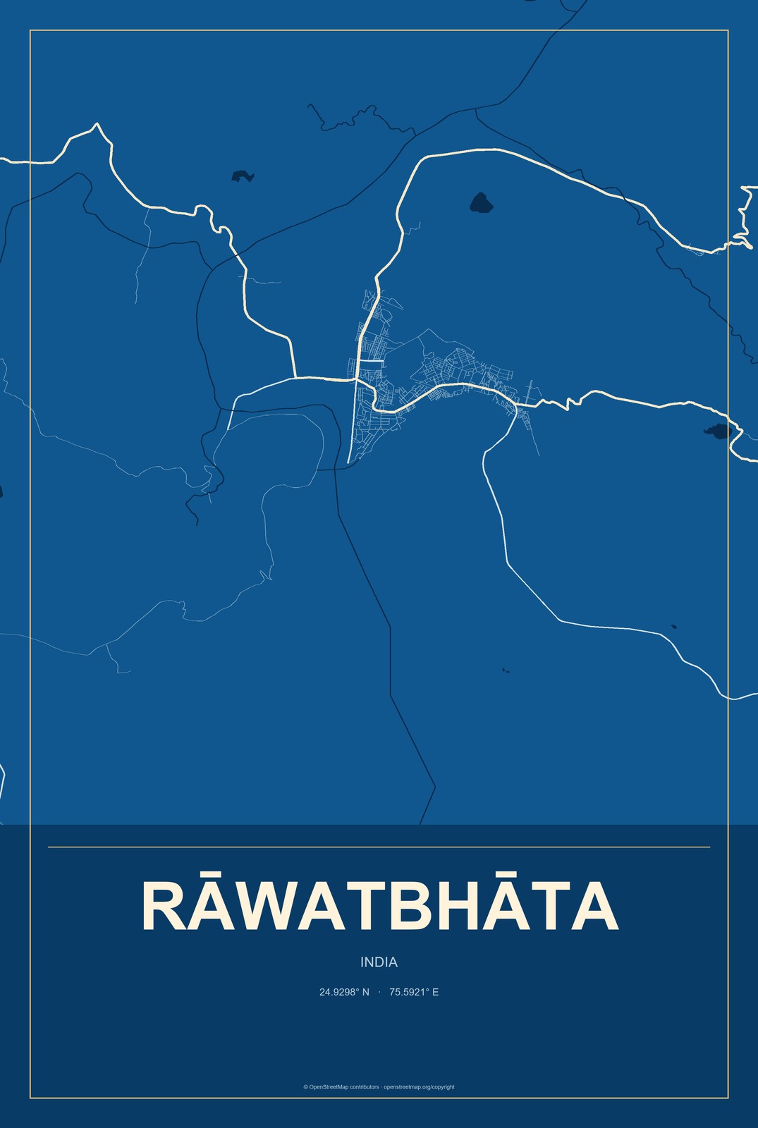Rāwatbhāta, India City Map Aluminum Sign in Harbor Cobalt style