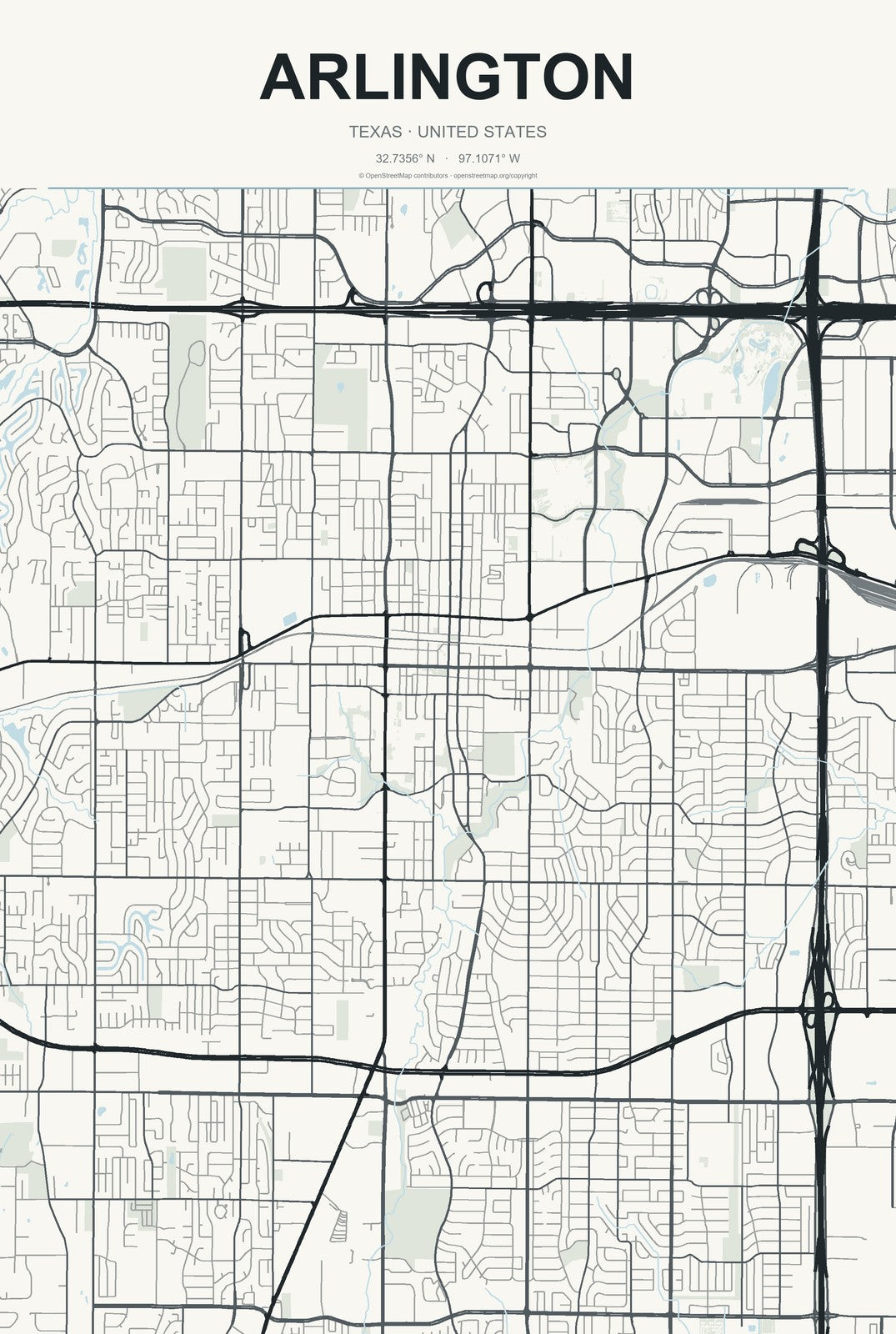 Arlington, Texas City Map Aluminum Sign in Headline Atlas style