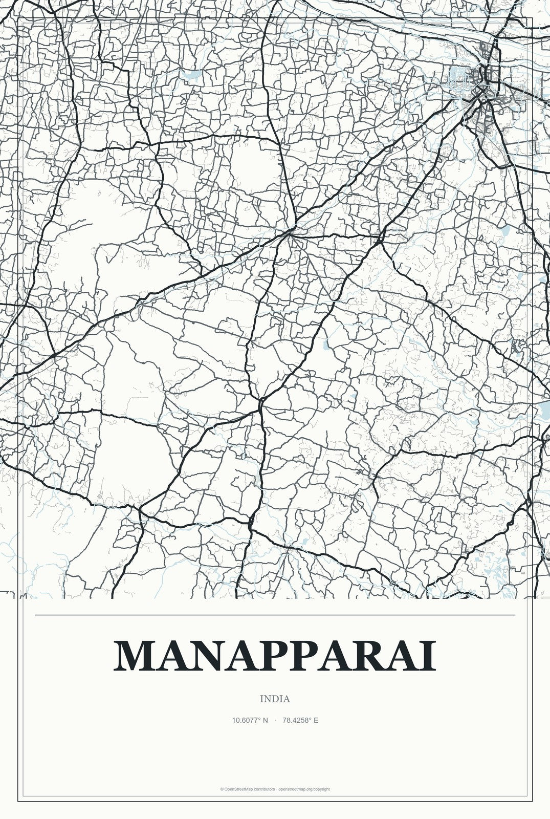 Manapparai, India City Map Aluminum Sign in Gallery Air style