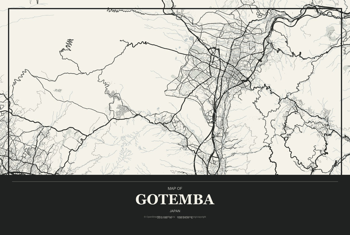 Gotemba, Japan City Map Aluminum Sign in Museum Plaque style