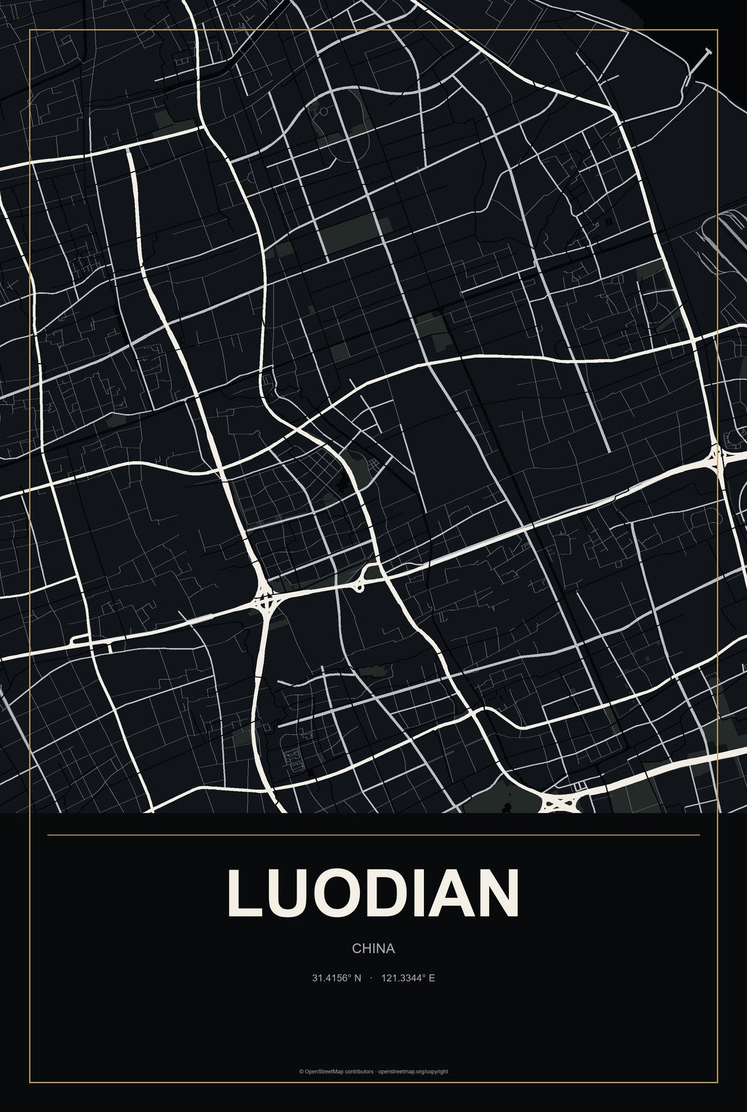 Luodian, China City Map Aluminum Sign in Metropolitan Noir style