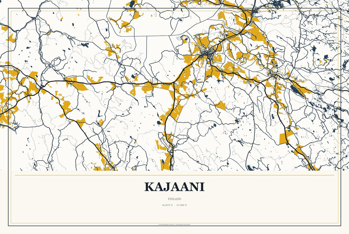 Kajaani, Finland City Map Aluminum Sign in Citrine Modern style