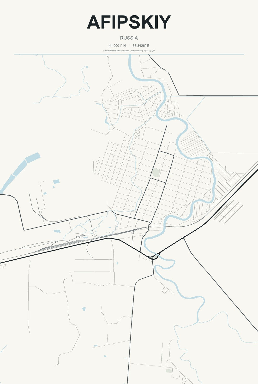 Afipskiy, Russia City Map Aluminum Sign in Headline Atlas style