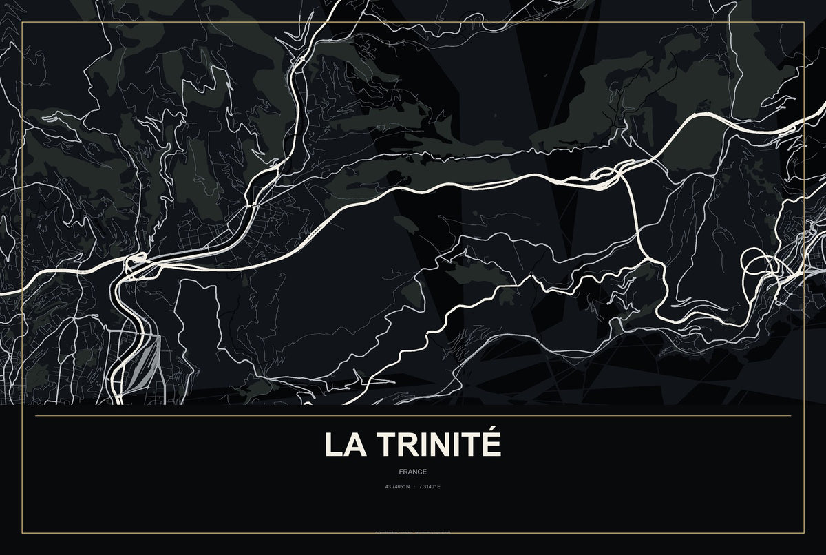 La Trinité, France City Map Aluminum Sign in Metropolitan Noir style