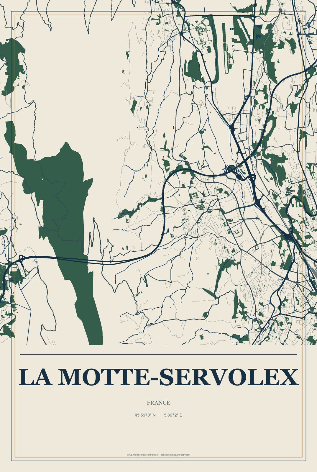 La Motte-Servolex, France City Map Aluminum Sign in Coastal Cutout style