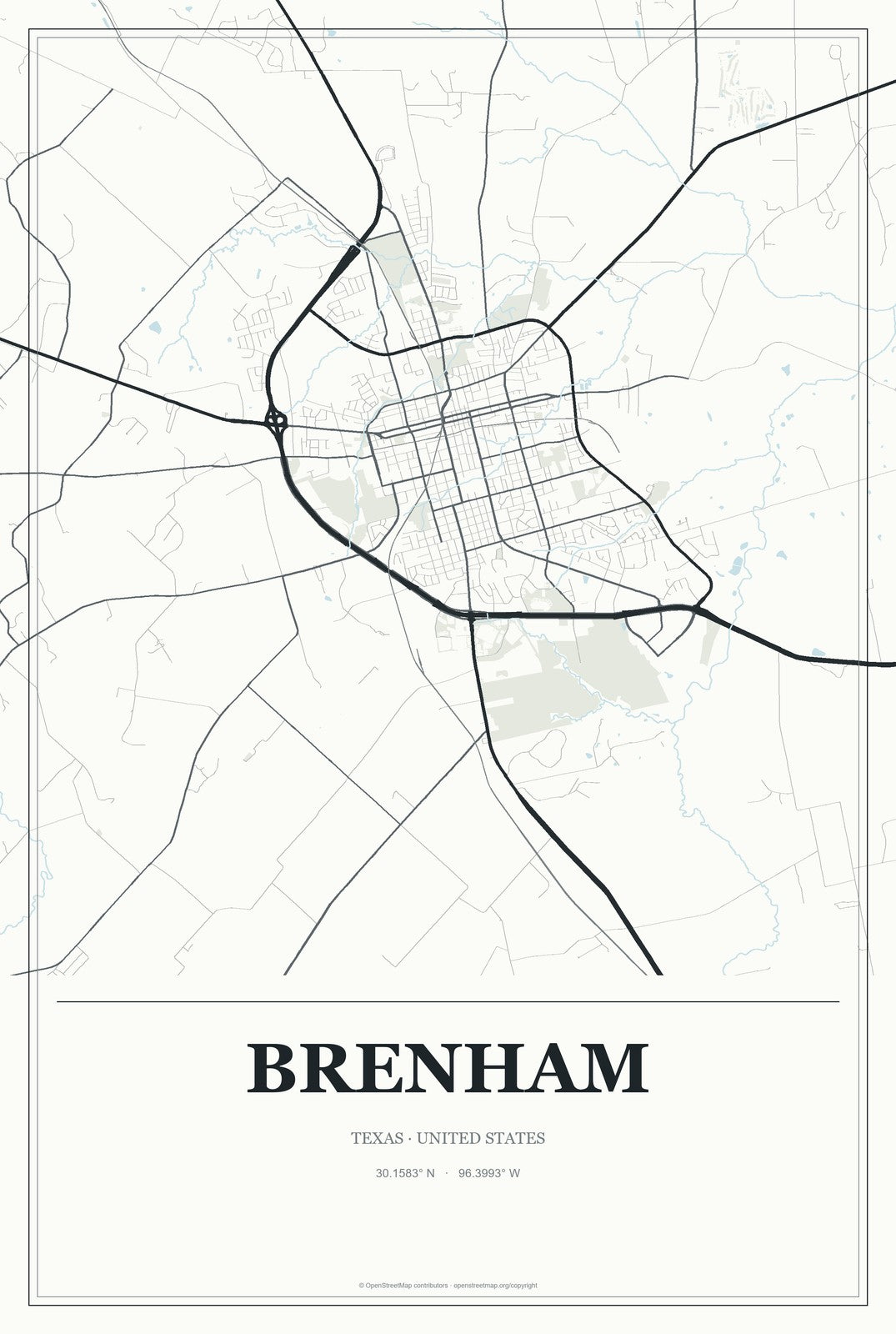 Brenham, Texas City Map Aluminum Sign in Gallery Air style