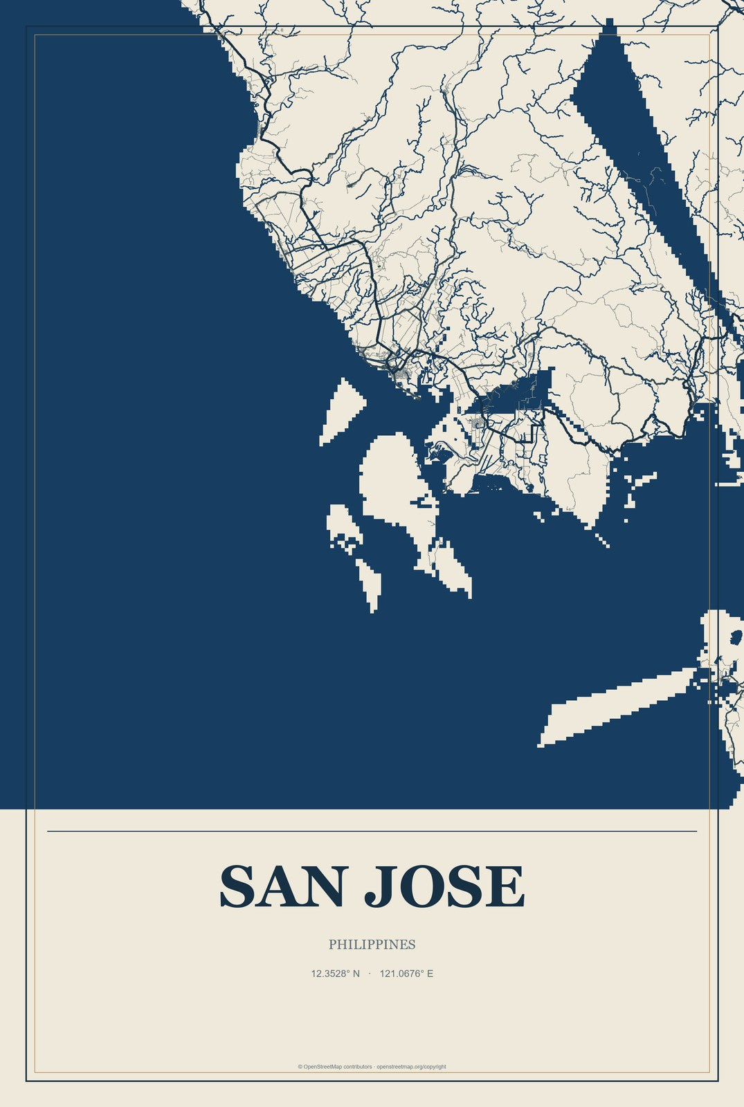 San Jose, Mimaropa, Philippines City Map Aluminum Sign in Coastal Cutout style