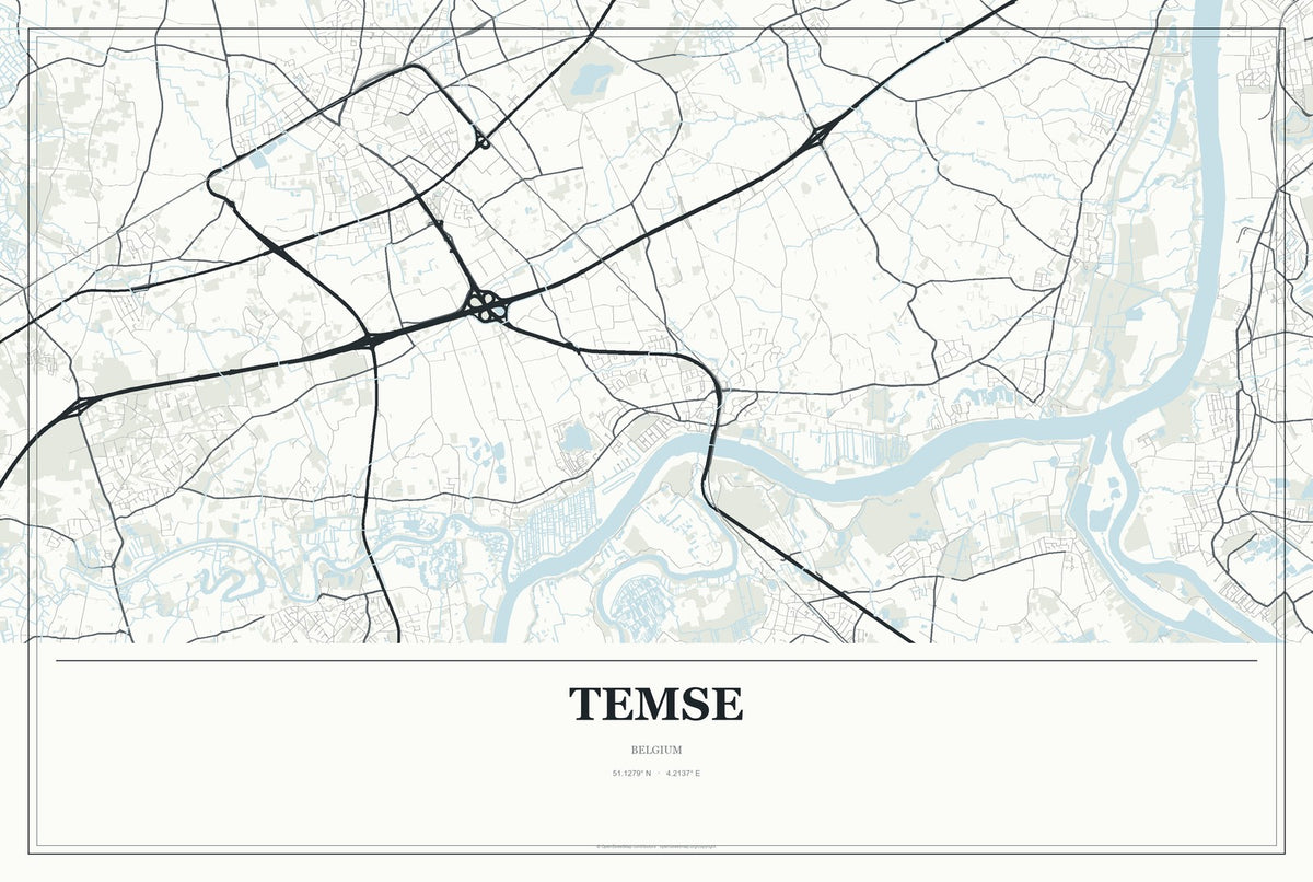 Temse, Belgium City Map Aluminum Sign in Gallery Air style