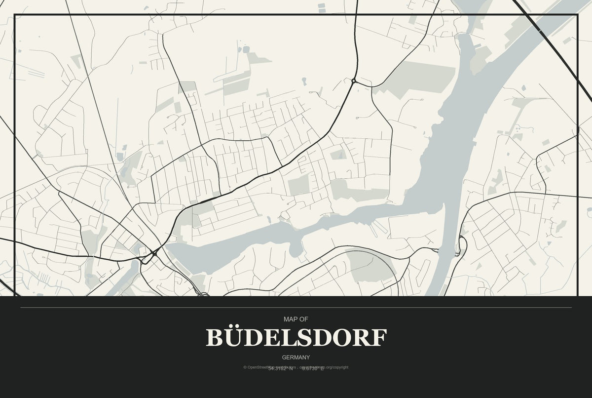 Büdelsdorf, Germany City Map Aluminum Sign in Museum Plaque style