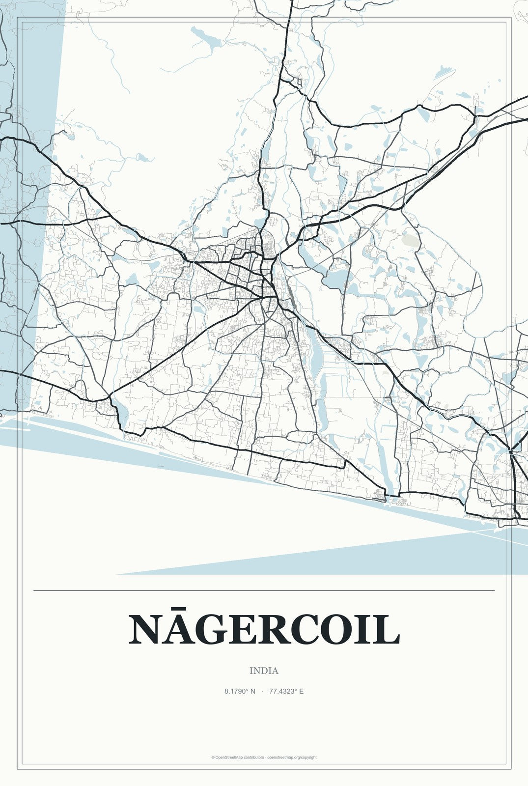 Nāgercoil, India City Map Aluminum Sign in Gallery Air style