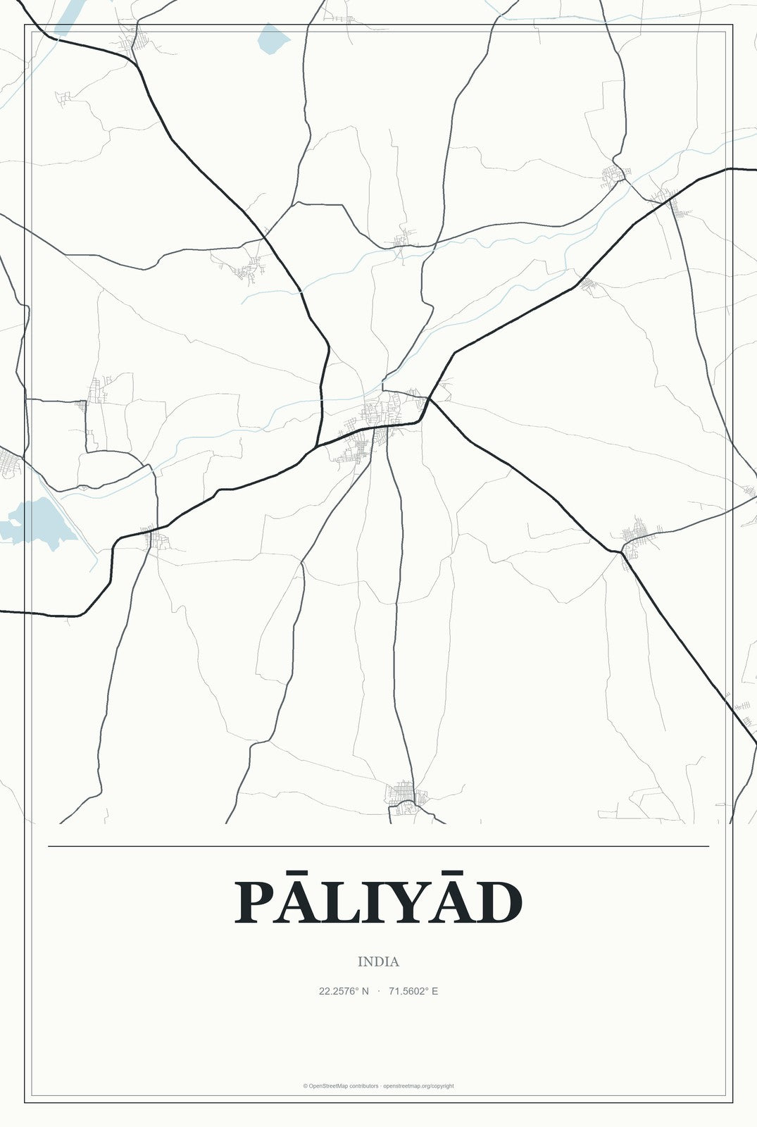 Pāliyād, India City Map Aluminum Sign in Gallery Air style