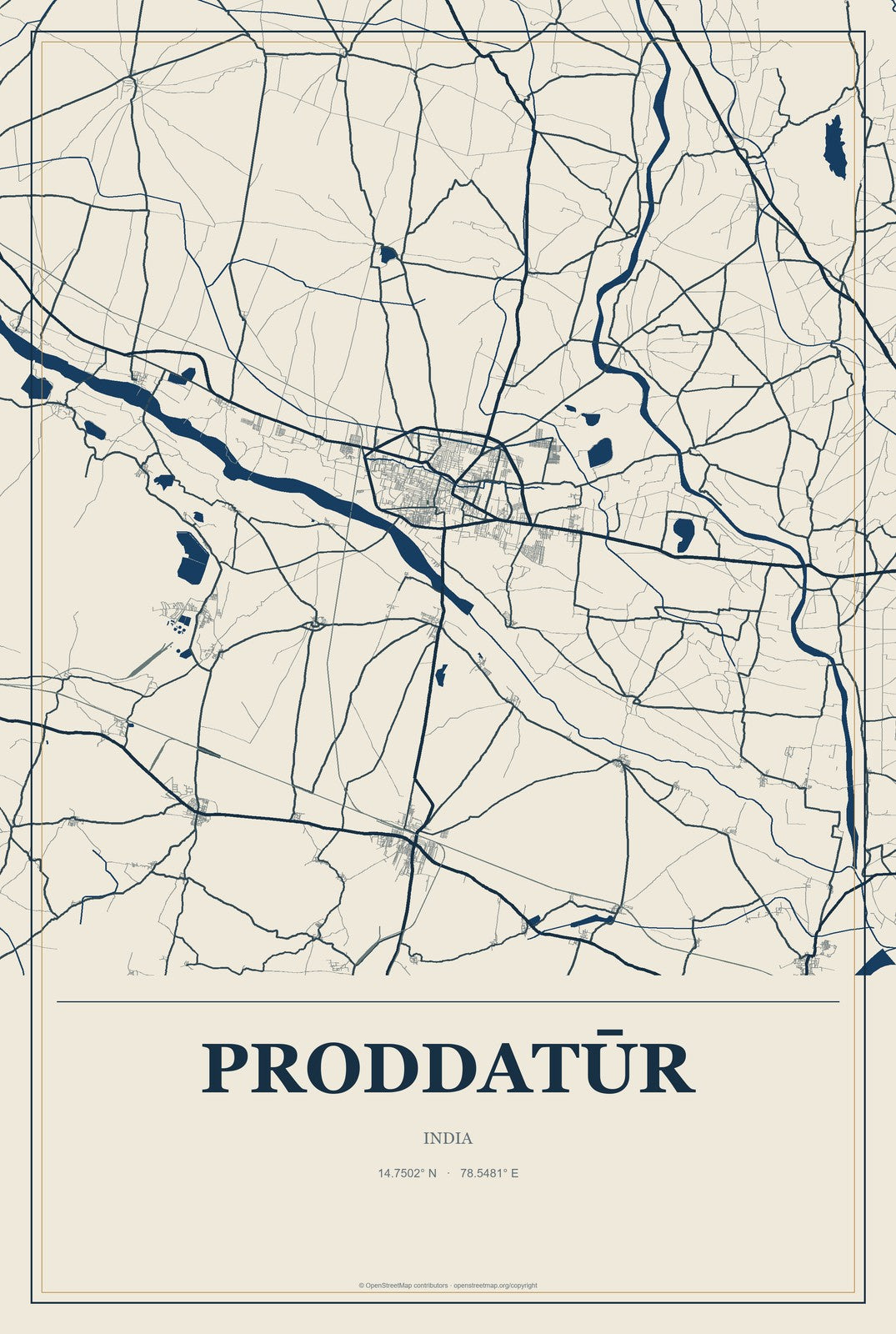 Proddatūr, India City Map Aluminum Sign in Coastal Cutout style