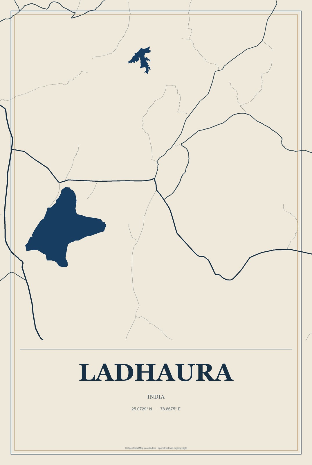 Ladhaura, India City Map Aluminum Sign in Coastal Cutout style
