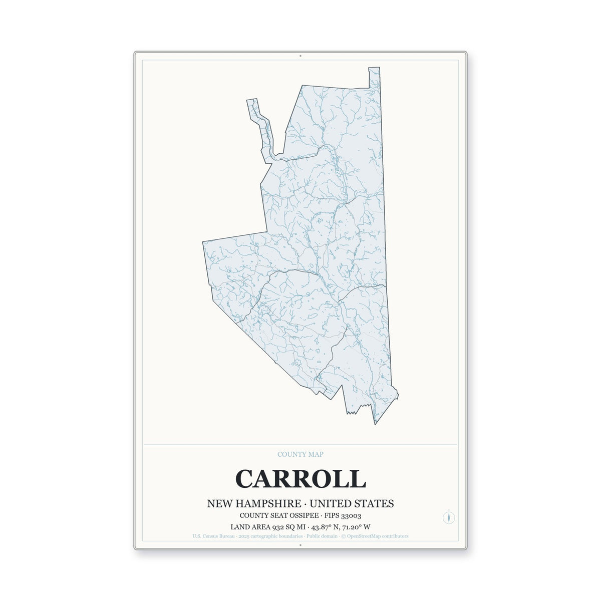 Carroll County, New Hampshire Map Aluminum Sign in Gallery Air style