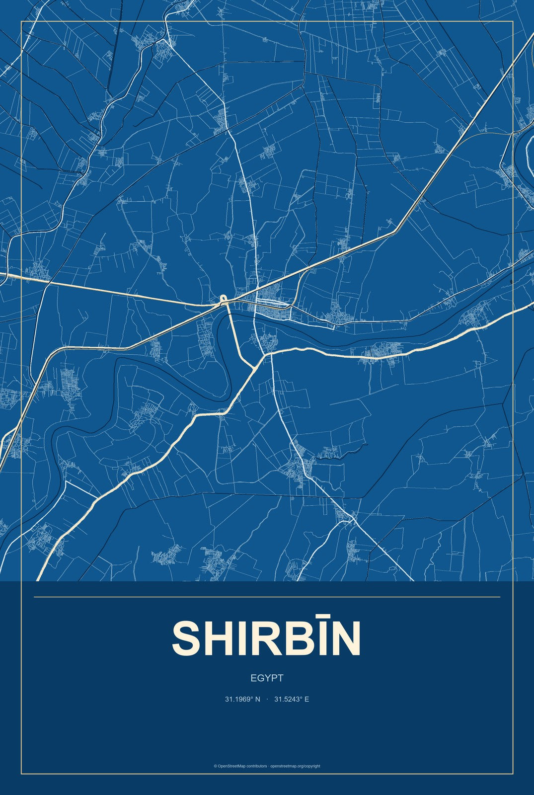 Shirbīn, Egypt City Map Aluminum Sign in Harbor Cobalt style