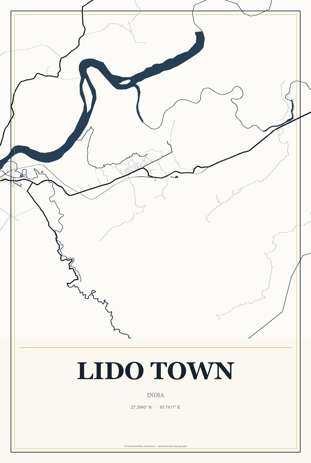 Lido Town, India City Map Aluminum Sign in Citrine Modern style
