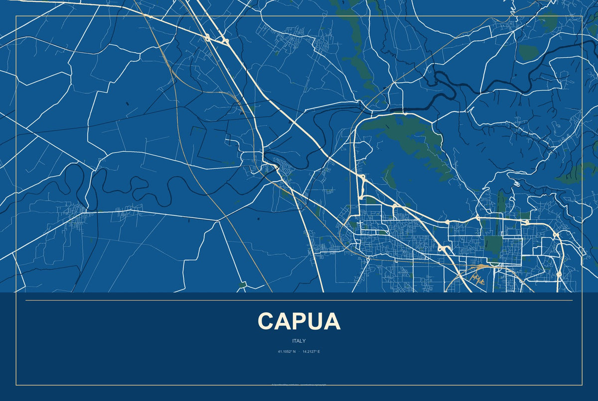 Capua, Italy City Map Aluminum Sign in Harbor Cobalt style