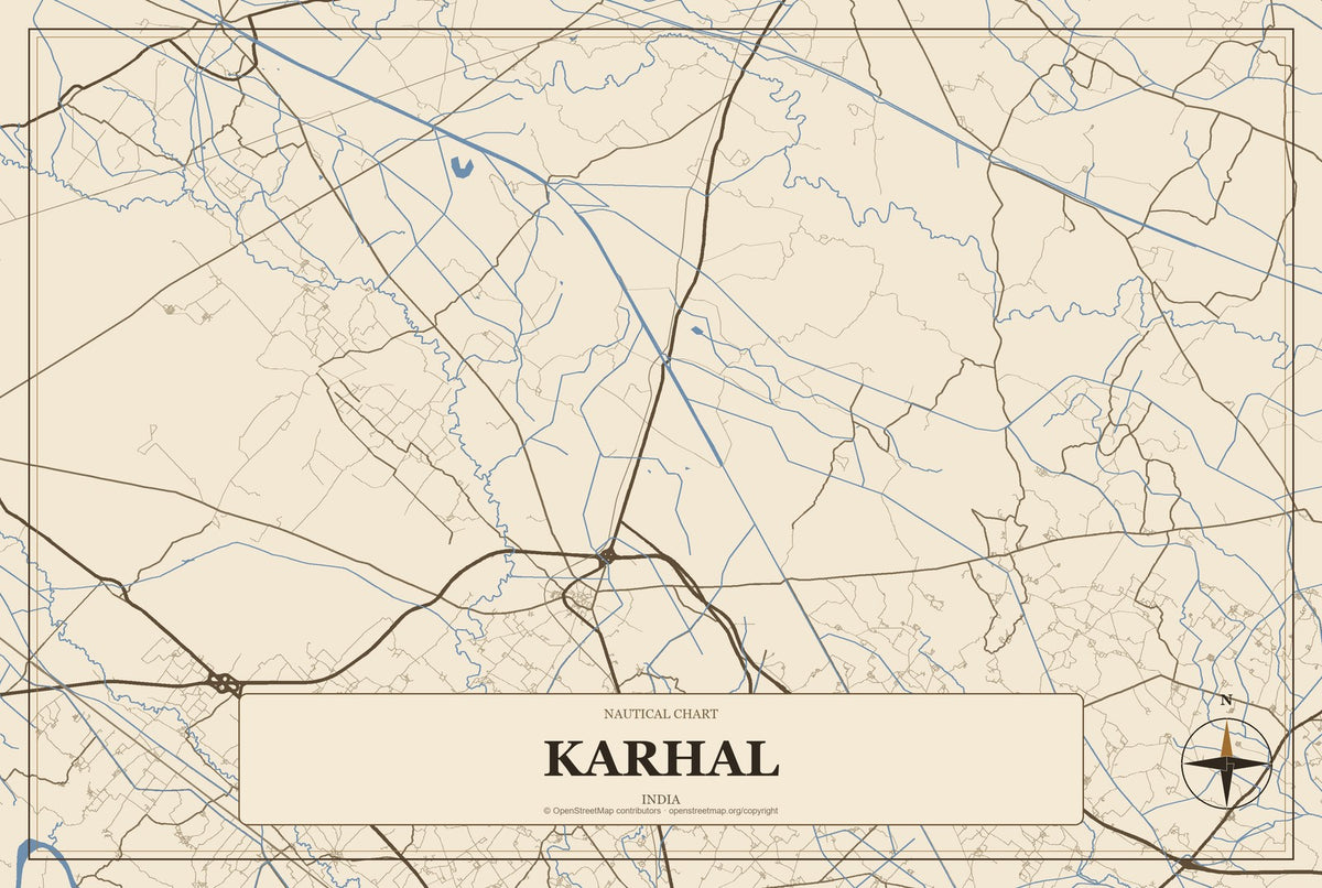 Karhal, India City Map Aluminum Sign in Heritage Nautical style