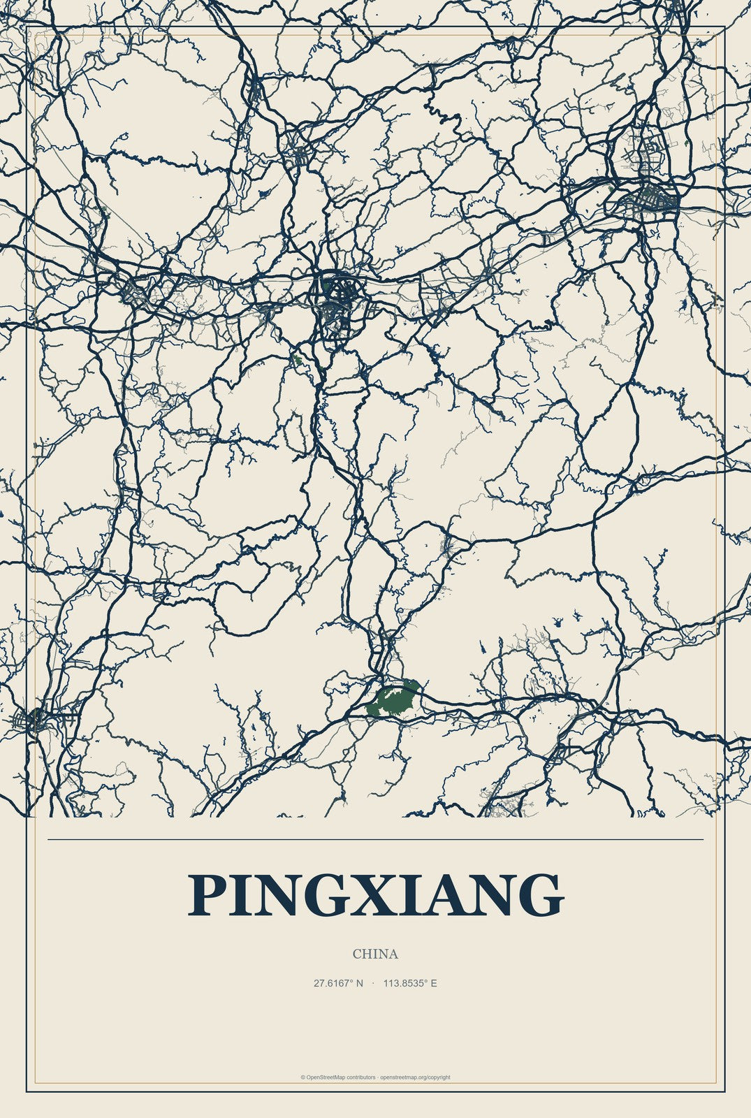 Pingxiang, Guangxi, China City Map Aluminum Sign in Coastal Cutout style
