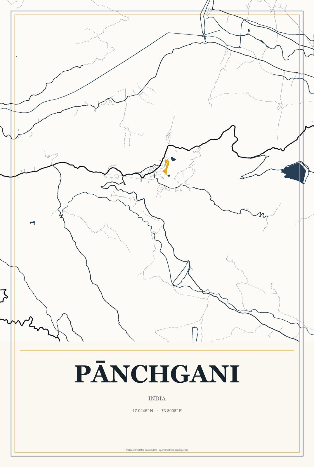 Pānchgani, India City Map Aluminum Sign in Citrine Modern style