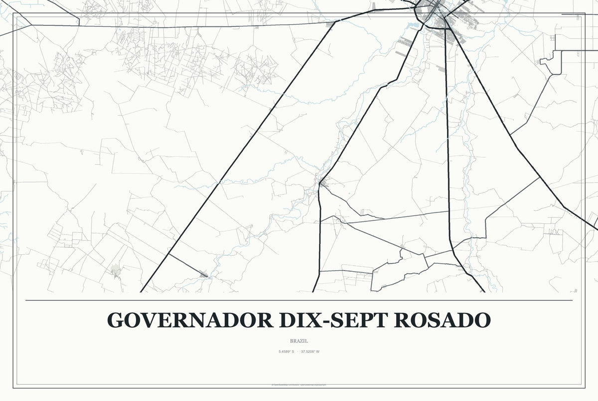Governador Dix-Sept Rosado, Brazil City Map Aluminum Sign in Gallery Air style
