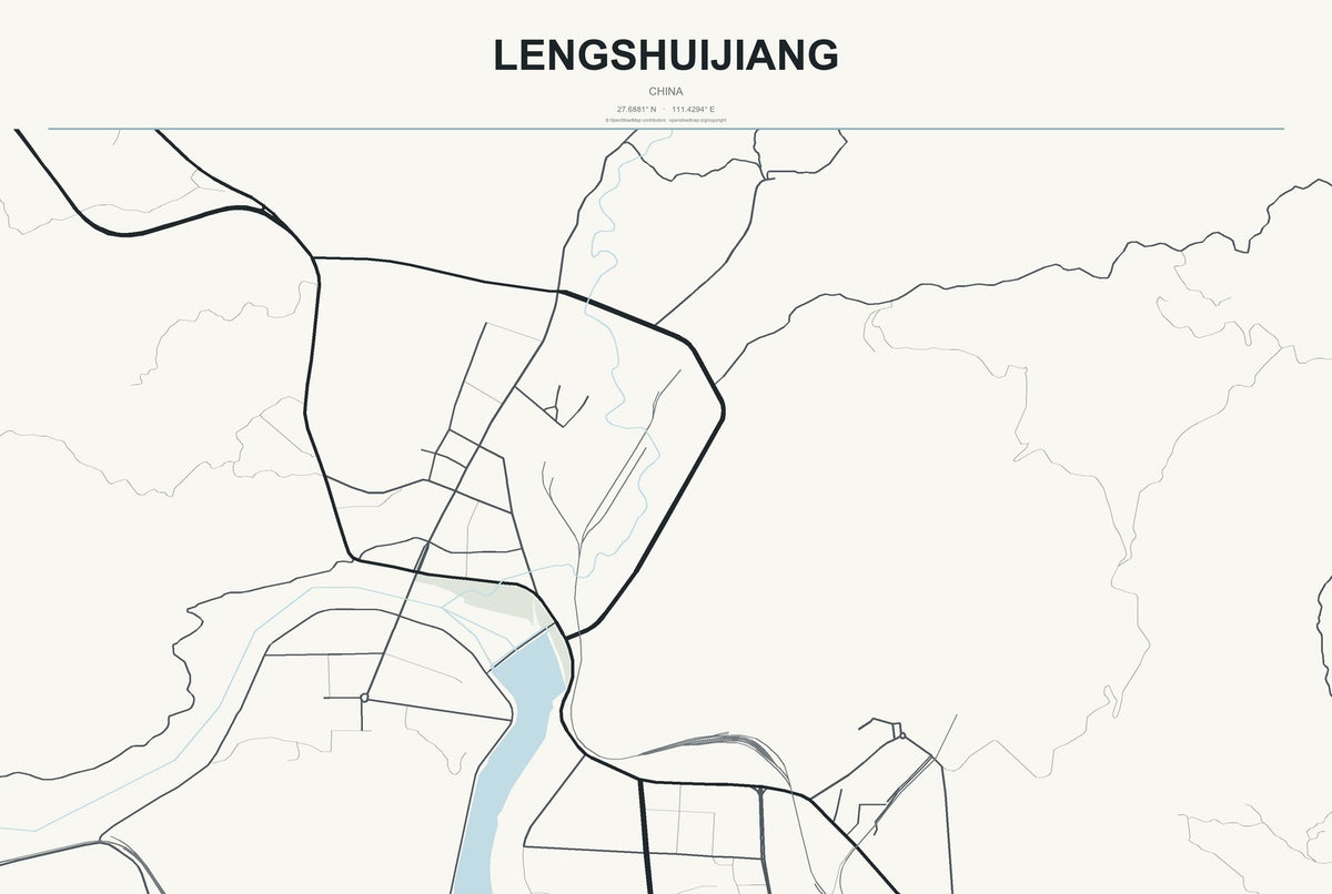 Lengshuijiang, China City Map Aluminum Sign in Headline Atlas style