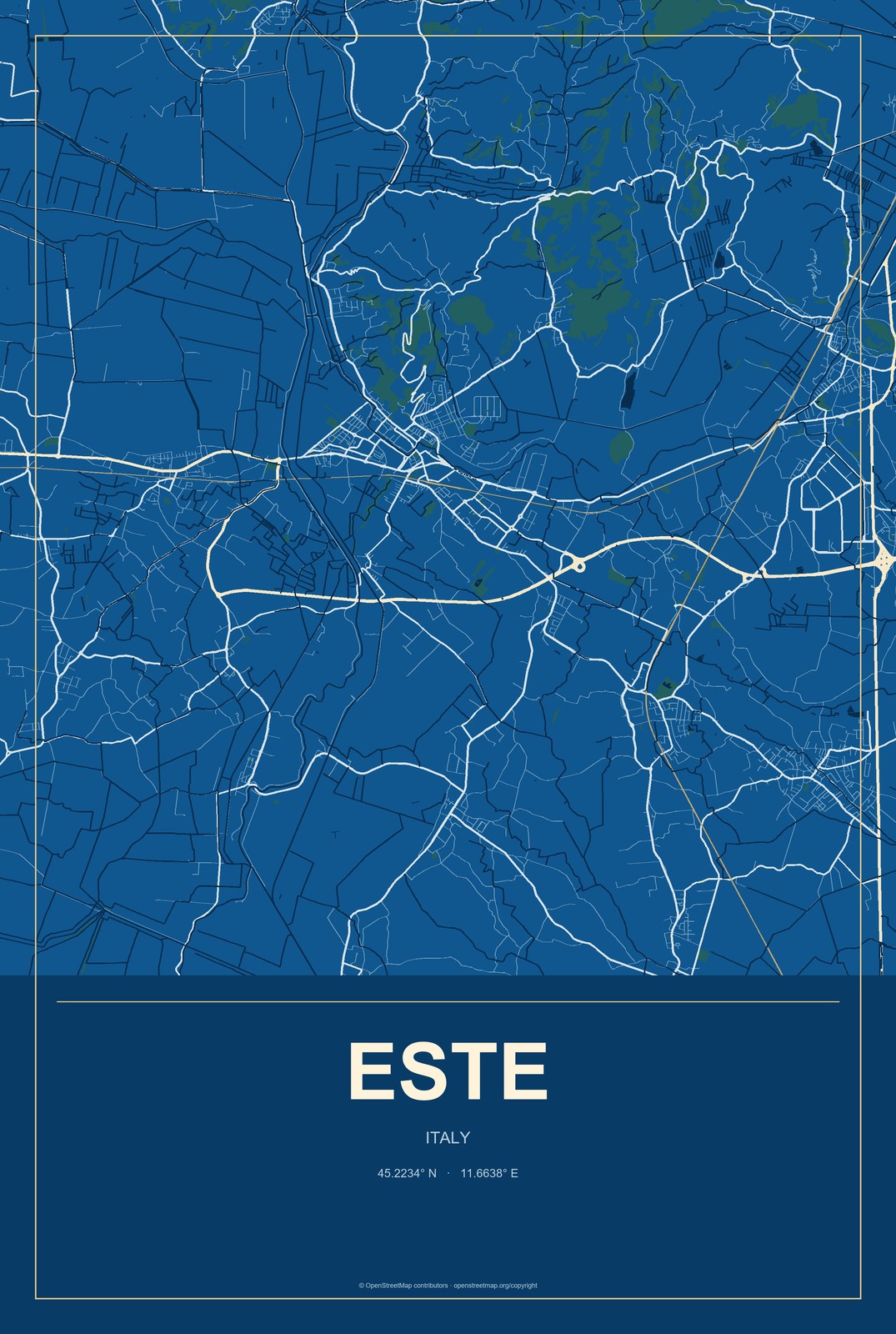 Este, Italy City Map Aluminum Sign in Harbor Cobalt style