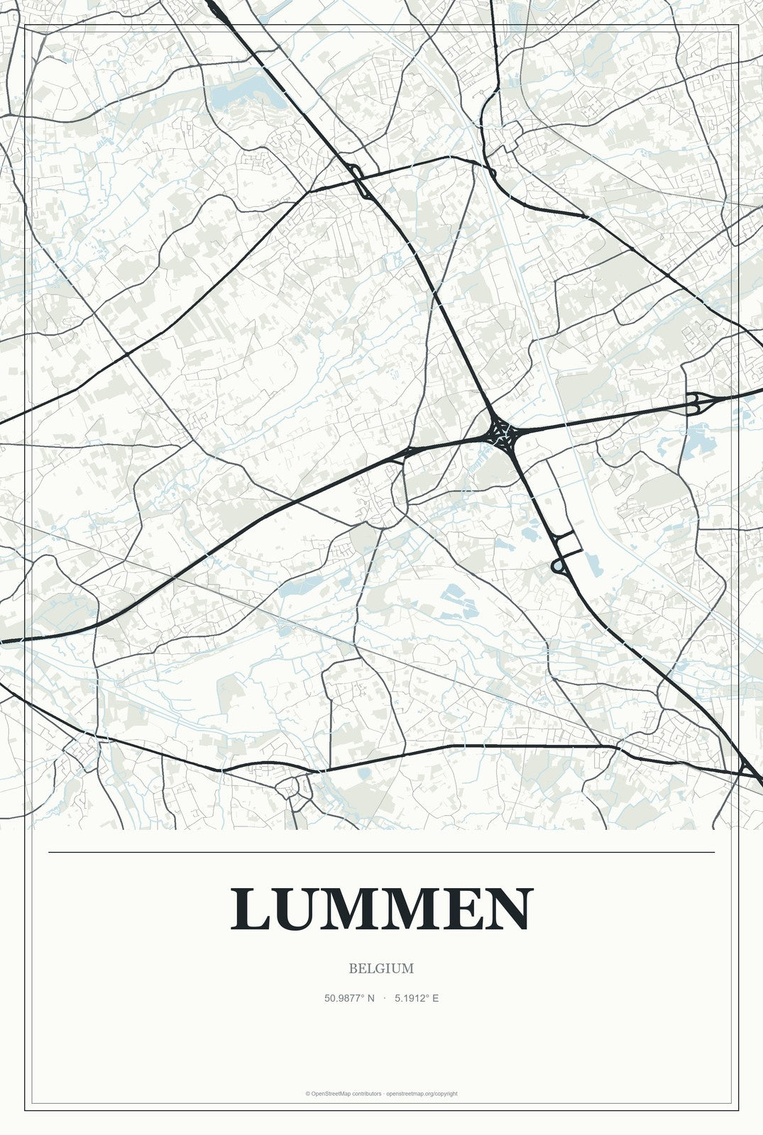 Lummen, Belgium City Map Aluminum Sign in Gallery Air style