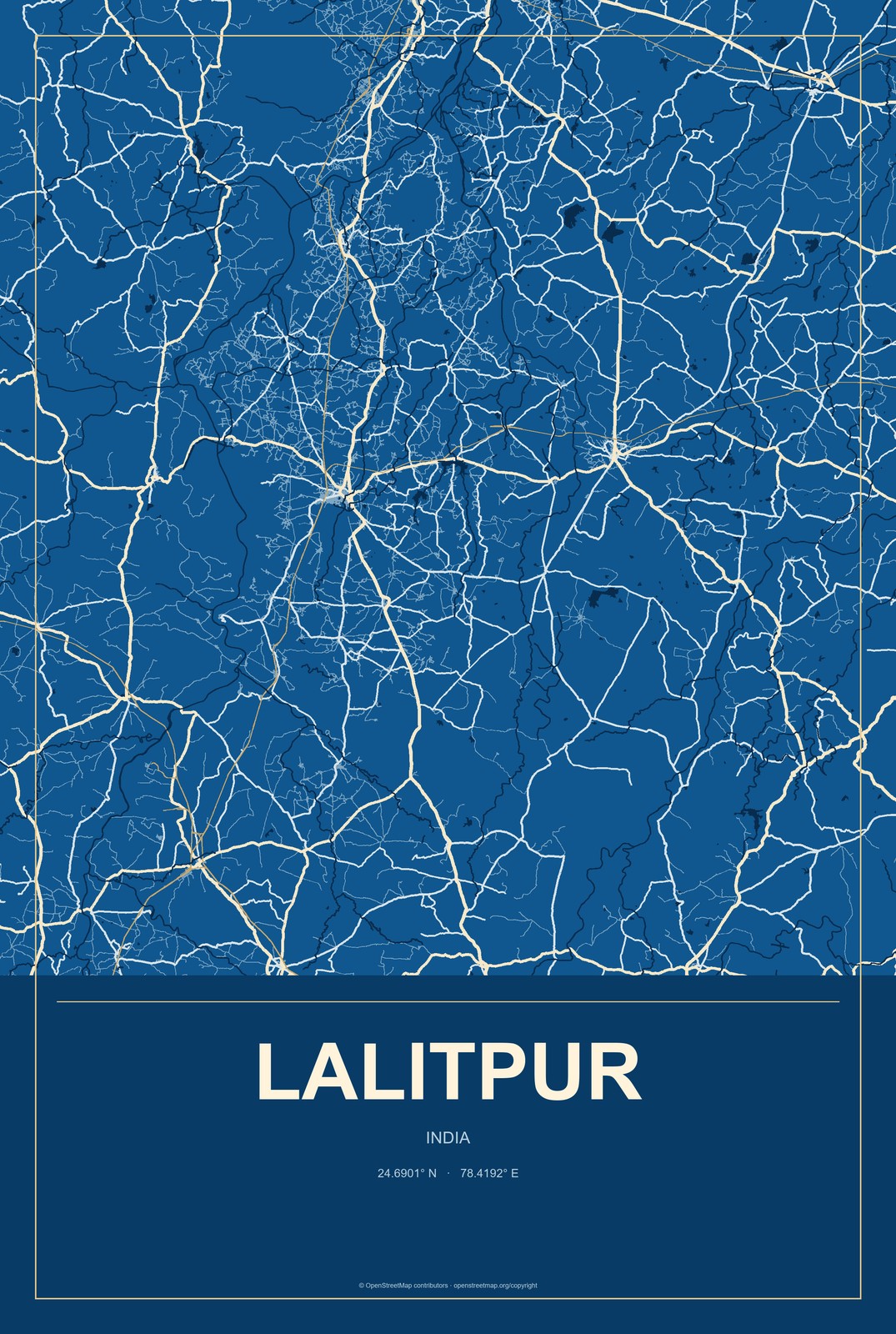Lalitpur, India City Map Aluminum Sign in Harbor Cobalt style
