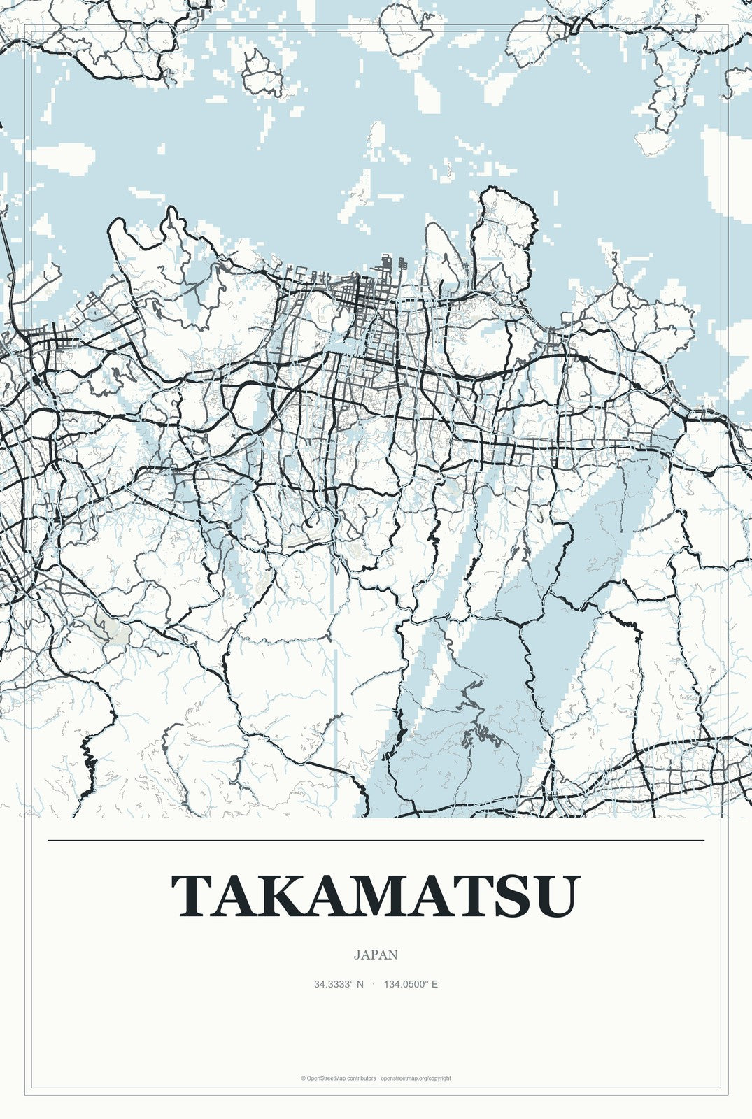 Takamatsu, Japan City Map Aluminum Sign in Gallery Air style