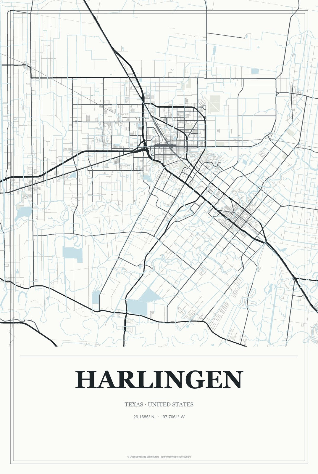 Harlingen, Texas City Map Aluminum Sign in Gallery Air style