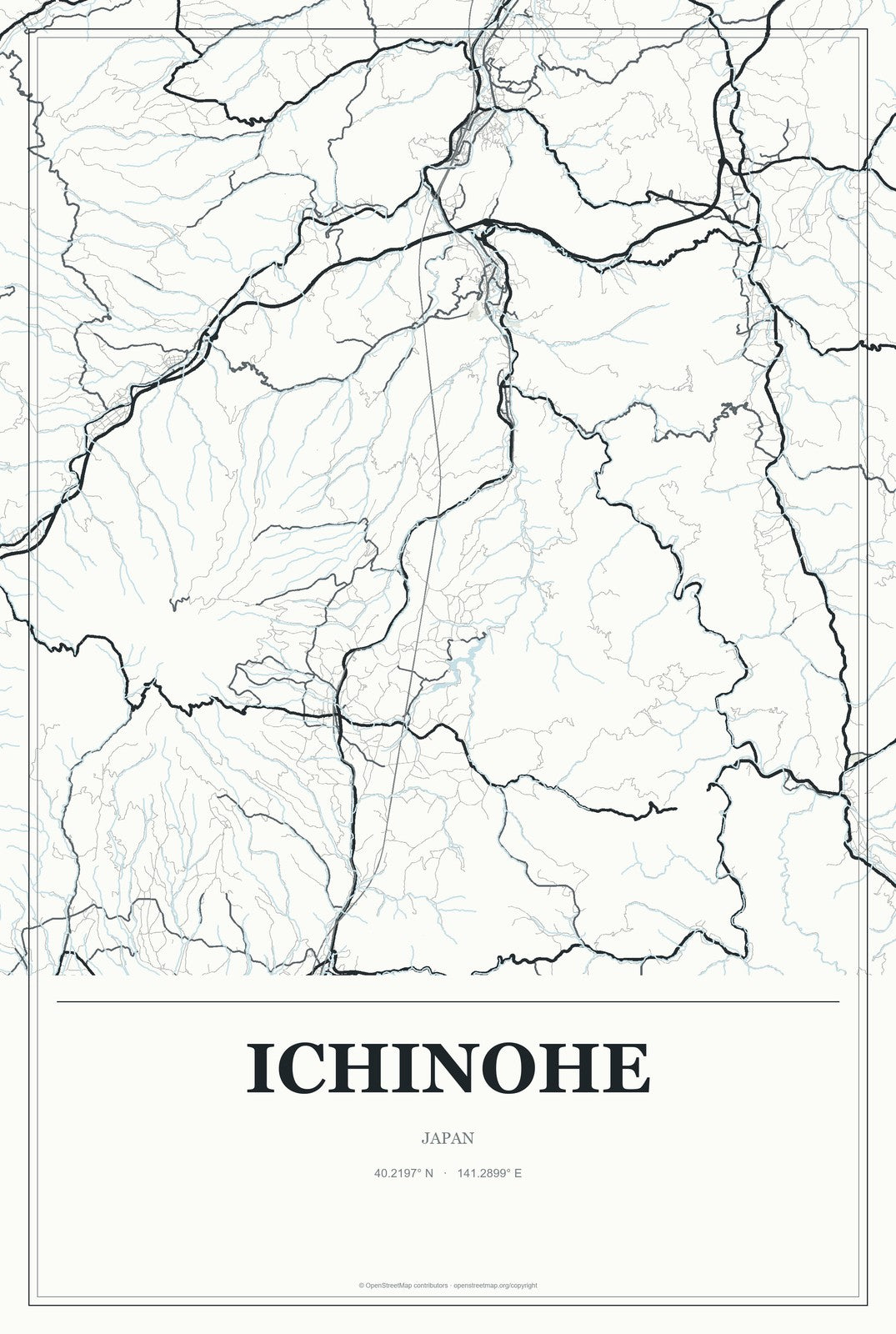 Ichinohe, Japan City Map Aluminum Sign in Gallery Air style