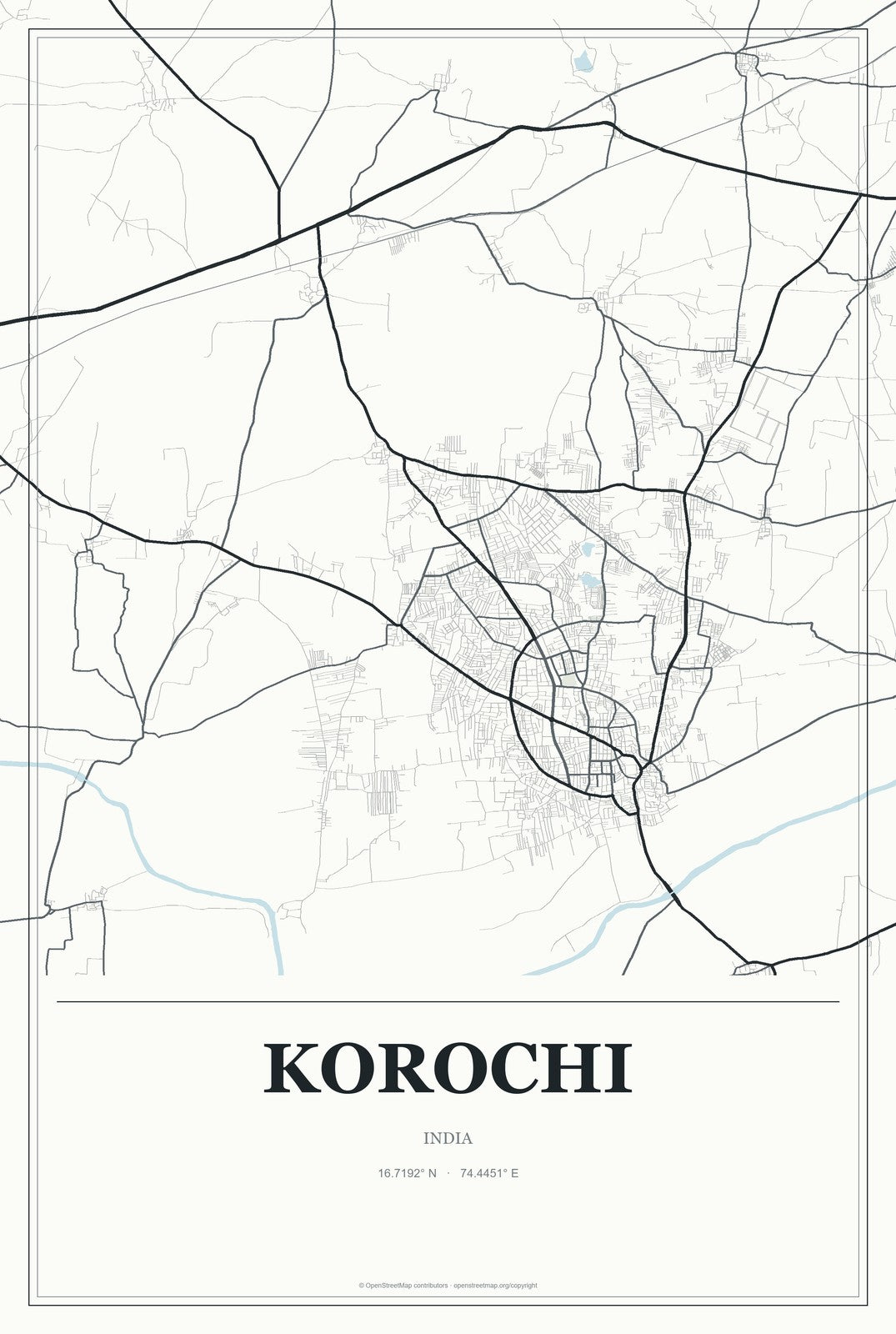 Korochi, India City Map Aluminum Sign in Gallery Air style
