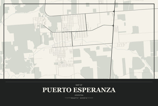 Puerto Esperanza, Argentina City Map Aluminum Sign in Museum Plaque style