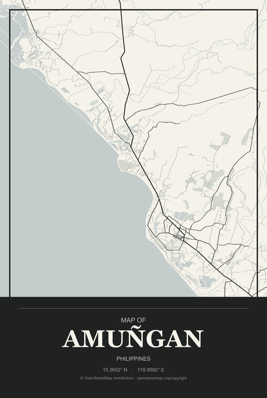 Amuñgan, Philippines City Map Aluminum Sign in Museum Plaque style