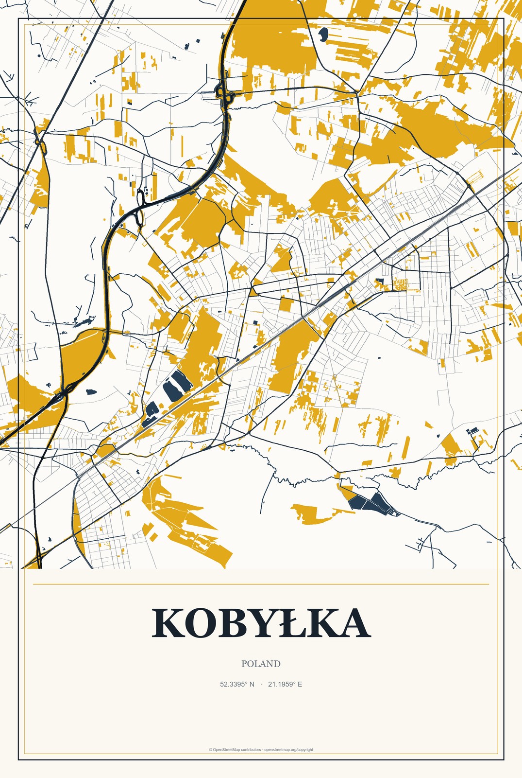 Kobyłka, Poland City Map Aluminum Sign in Citrine Modern style