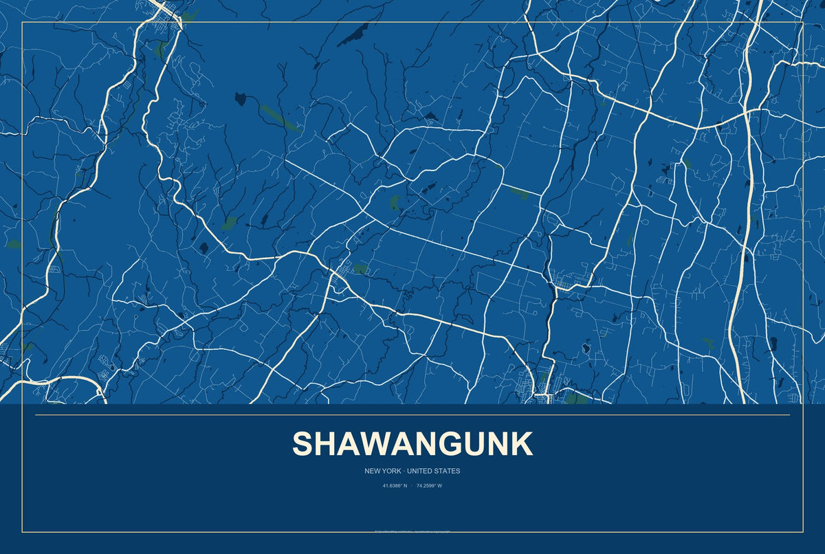 Shawangunk, New York City Map Aluminum Sign in Harbor Cobalt style