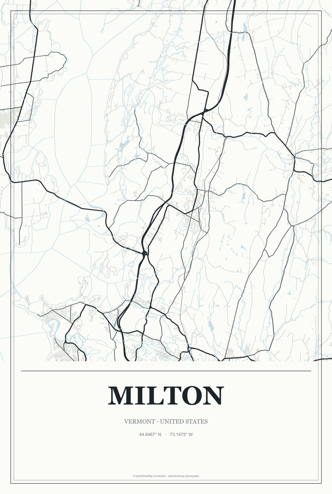 Milton, Vermont City Map Aluminum Sign in Gallery Air style