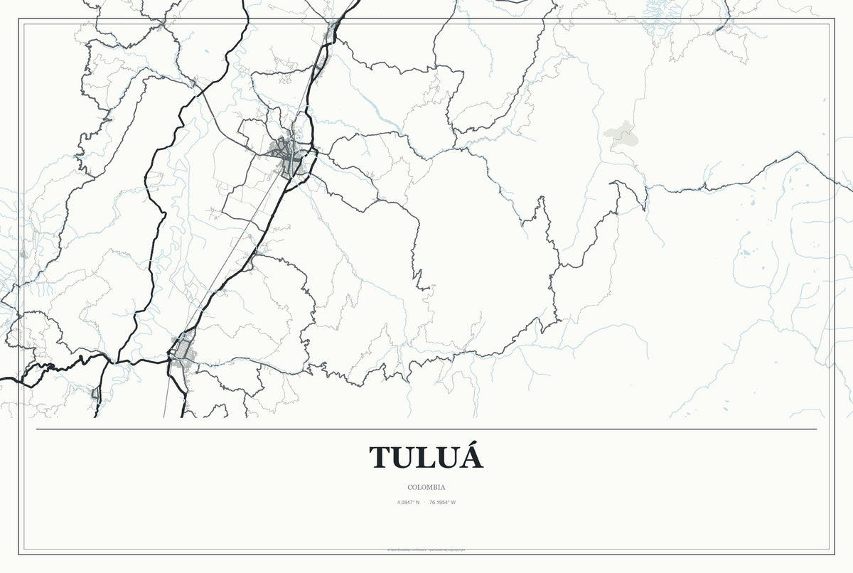 Tuluá, Colombia City Map Aluminum Sign in Gallery Air style