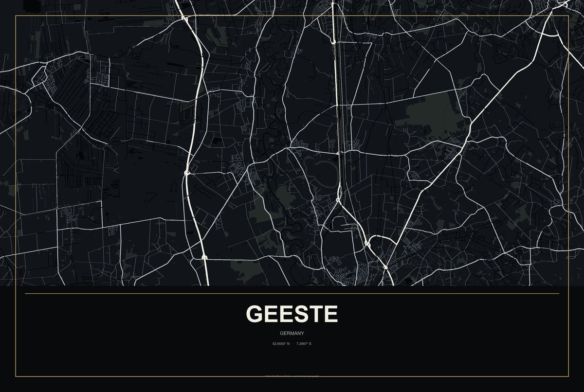 Geeste, Germany City Map Aluminum Sign in Metropolitan Noir style
