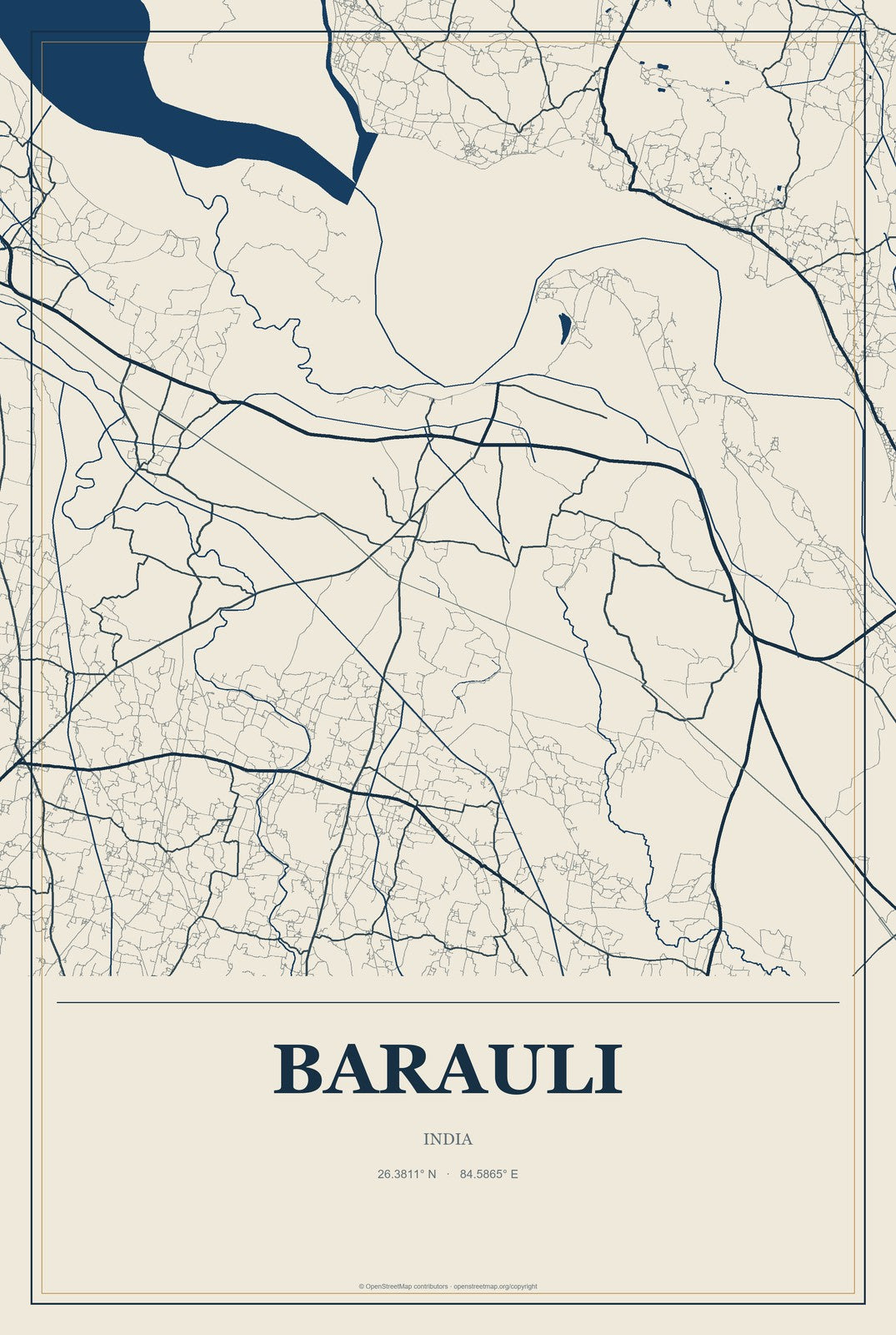Barauli, India City Map Aluminum Sign in Coastal Cutout style